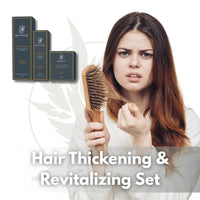 Woman with thinning hair holding a brush, with hair thickening and revitalizing set products displayed. Hair Thickening & Revitalizing Set Hair-Tonic vpwvuf-su.myshopify.com Hair Thickening & Revitalizing Set Hair-Tonic vpwvuf-su.myshopify.com