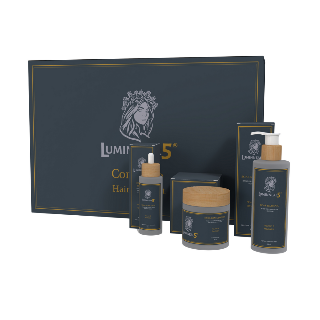 Luminneal5  hair care product set with packaging on a white background (Hair Thickening & revitalizing Set)