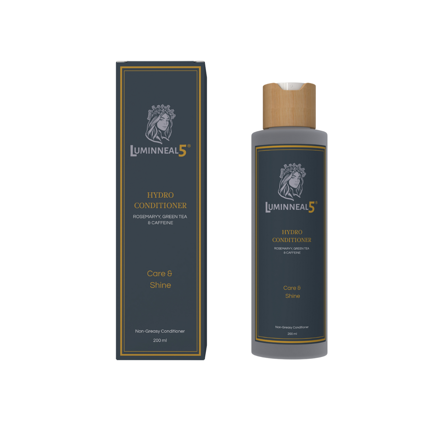 Luminneal5 hydro conditioner bottle and packaging on a white background